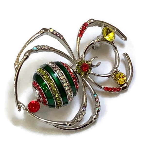 Long Legged Rhinestone Spider Brooch - Picture 3 of 10